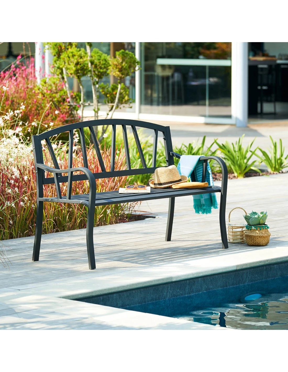 Banc De Jardin Alvernia 3 Places - Acier époxy Noir