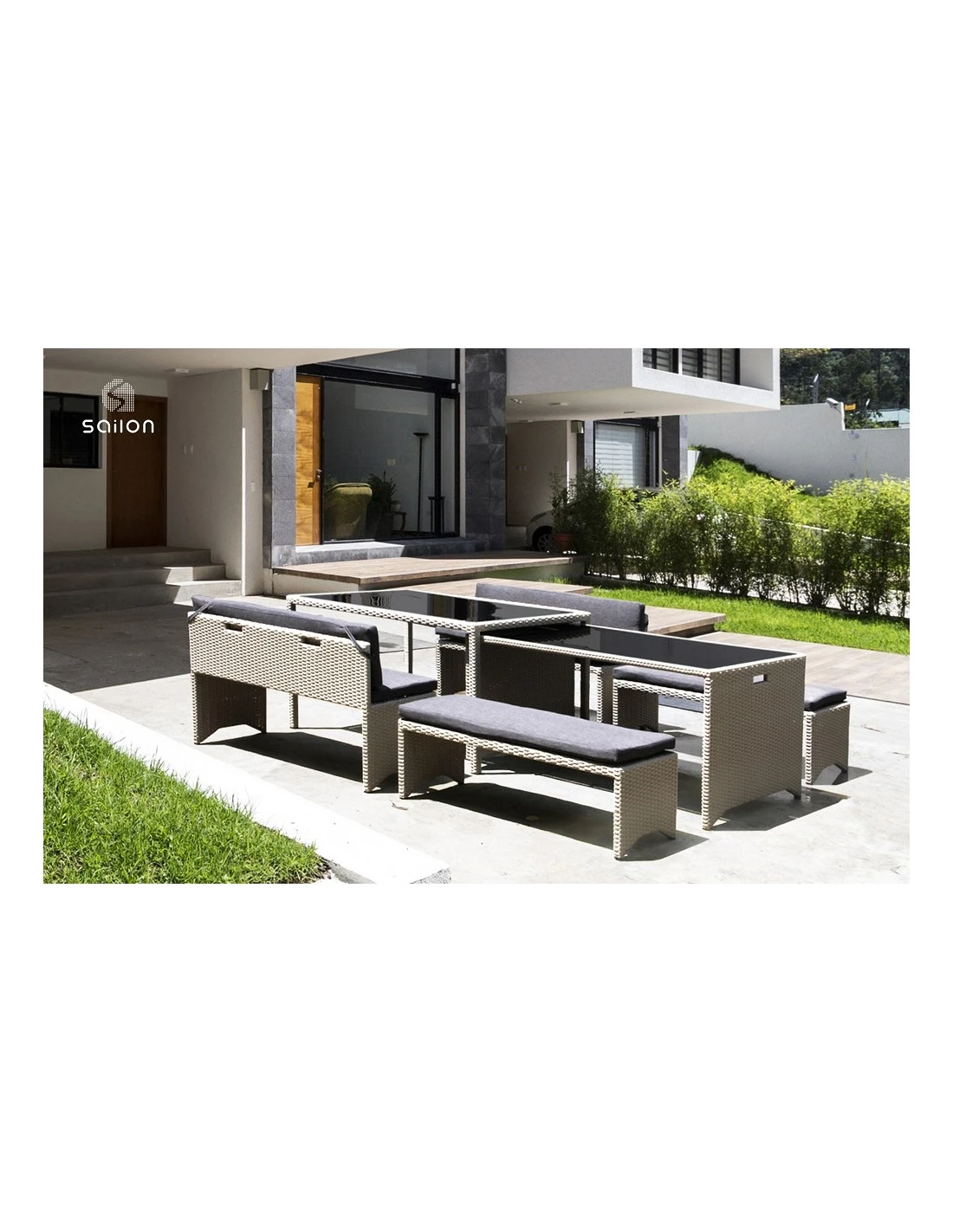 Ensemble Repas Encastrable Boston 12 Personnes En Résine Tressée