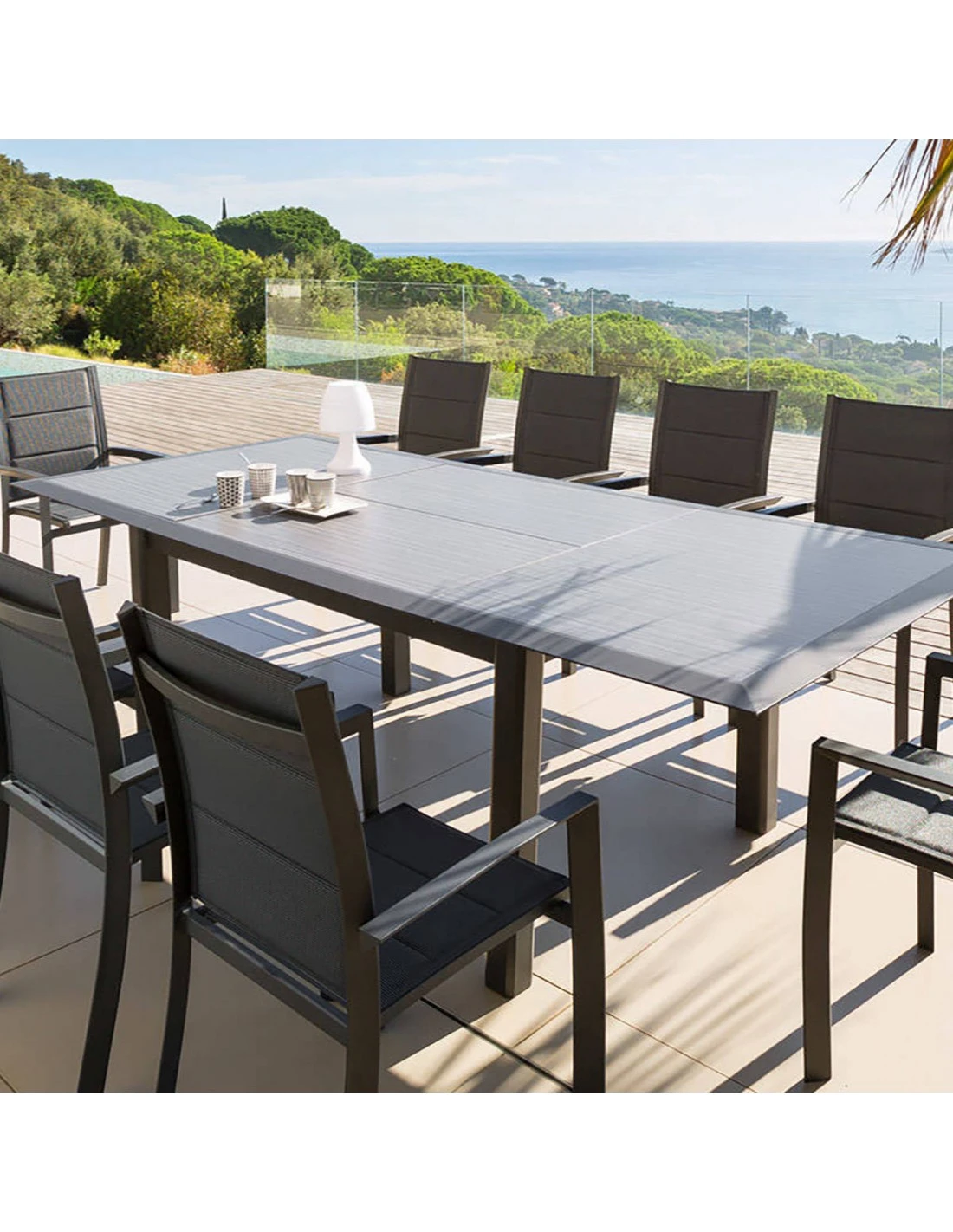 Fauteuil De Jardin Allure Empilable - Aluminium Et Texaline MatelassĂ©e - Graphite / Poivre â Image 6