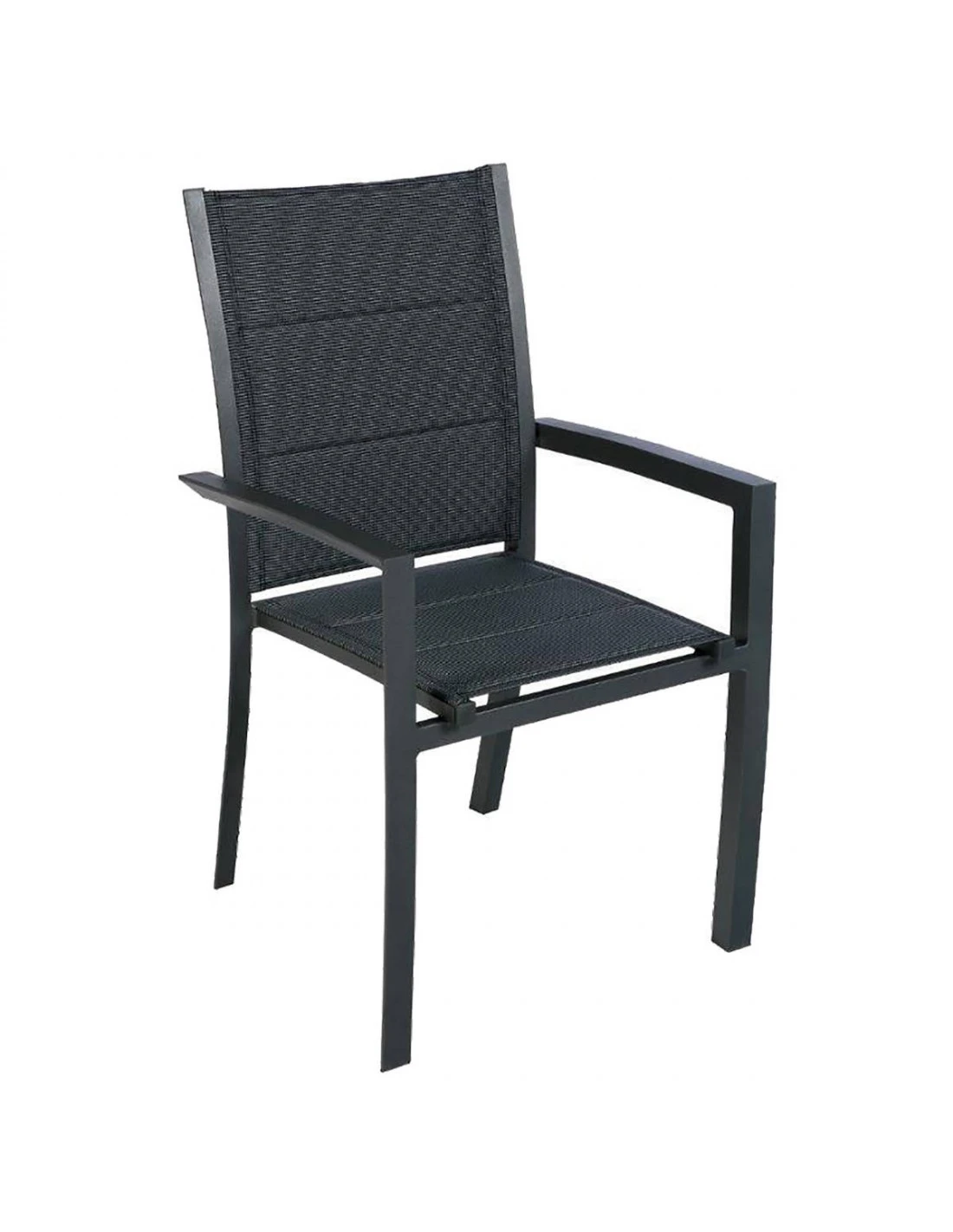 Fauteuil De Jardin Allure Empilable - Aluminium Et Texaline Matelassée - Graphite / Poivre