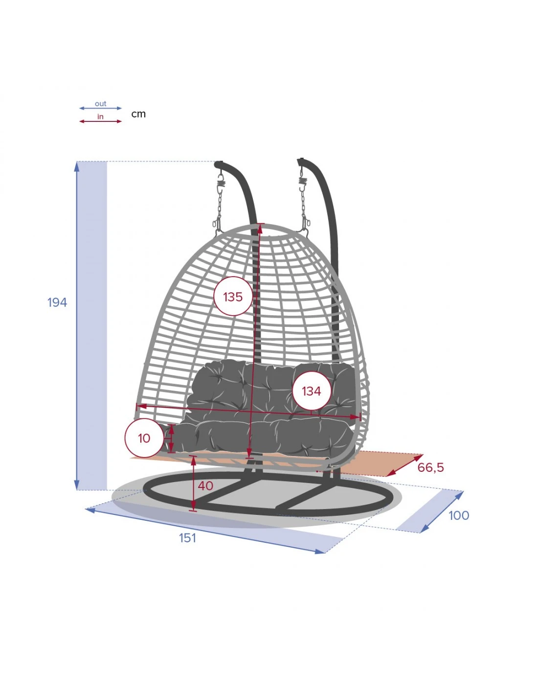 Fauteuil œuf Suspendu AJAR Ardoise 2 Places – Image 5