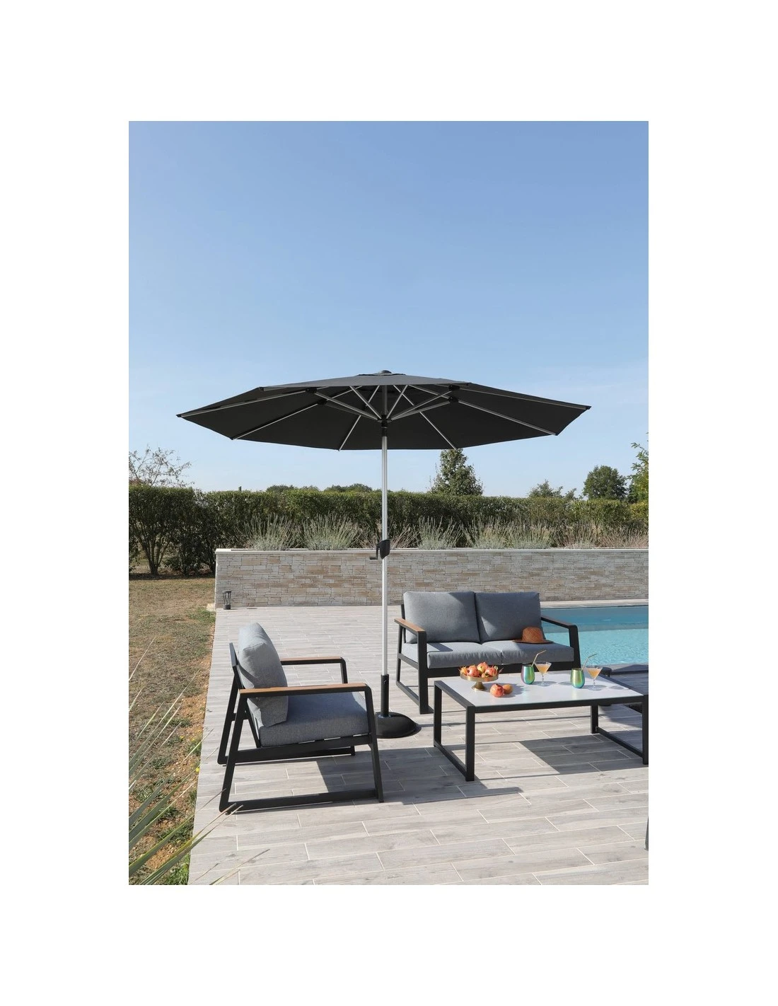 Parasol 300 Alu Anodisé Auto-inclinable Coloris Au Choix - Gris Chiné Foncé – Image 2