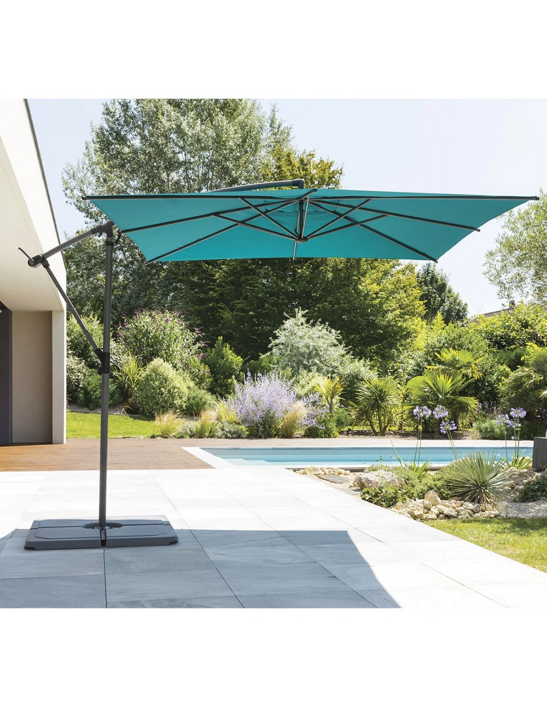 Parasol Déporté Carré Manoa 2.5x2.5 M - Acier Et Polyester - Bleu Canard