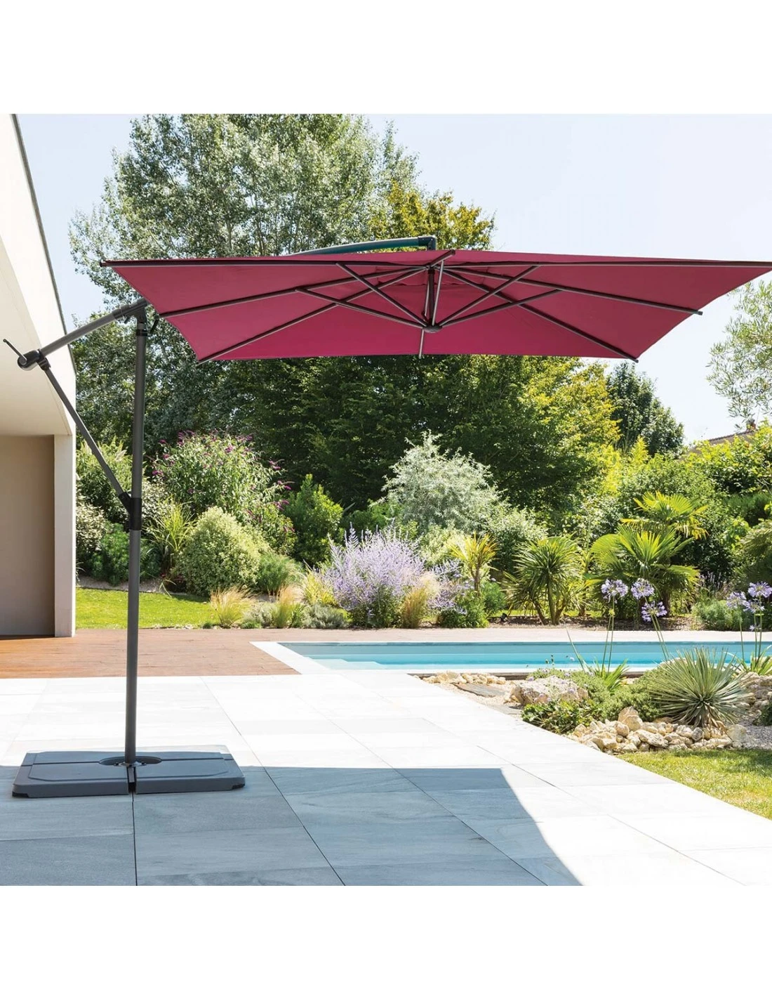 Parasol Déporté Carré Manoa 2.5x2.5 M - Acier Et Polyester - Bordeaux