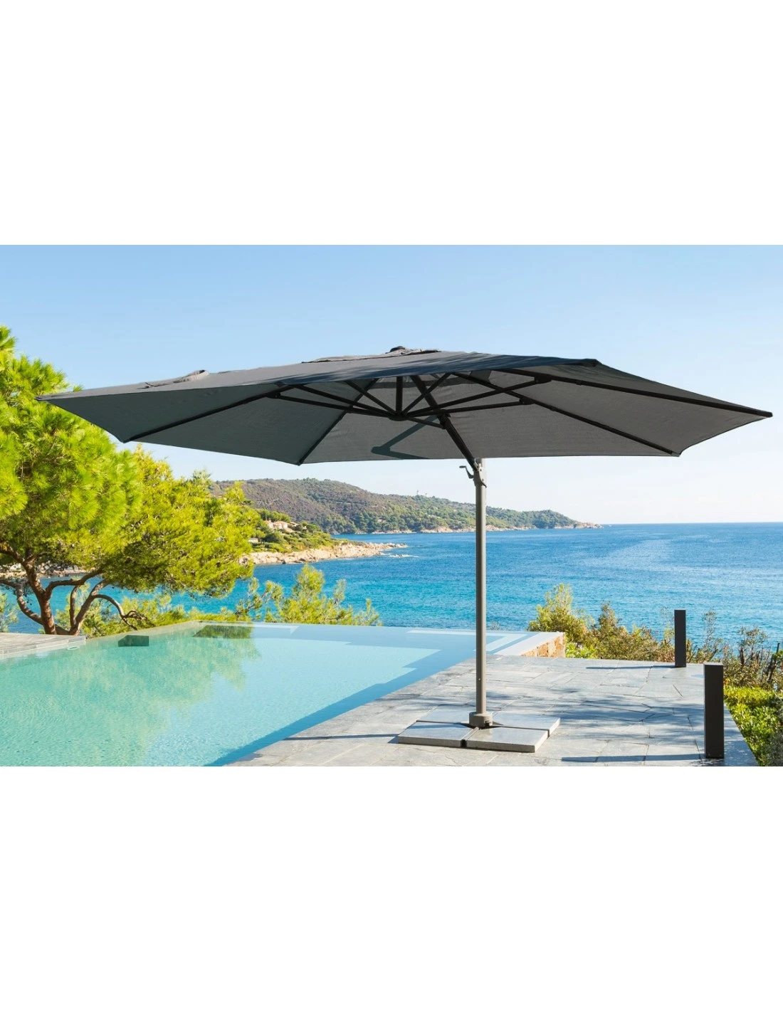 Parasol Déporté Eléa 4,2 X 3 M Hexagonal - Aluminium Et Toile Oléfine - Anthracite – Image 2