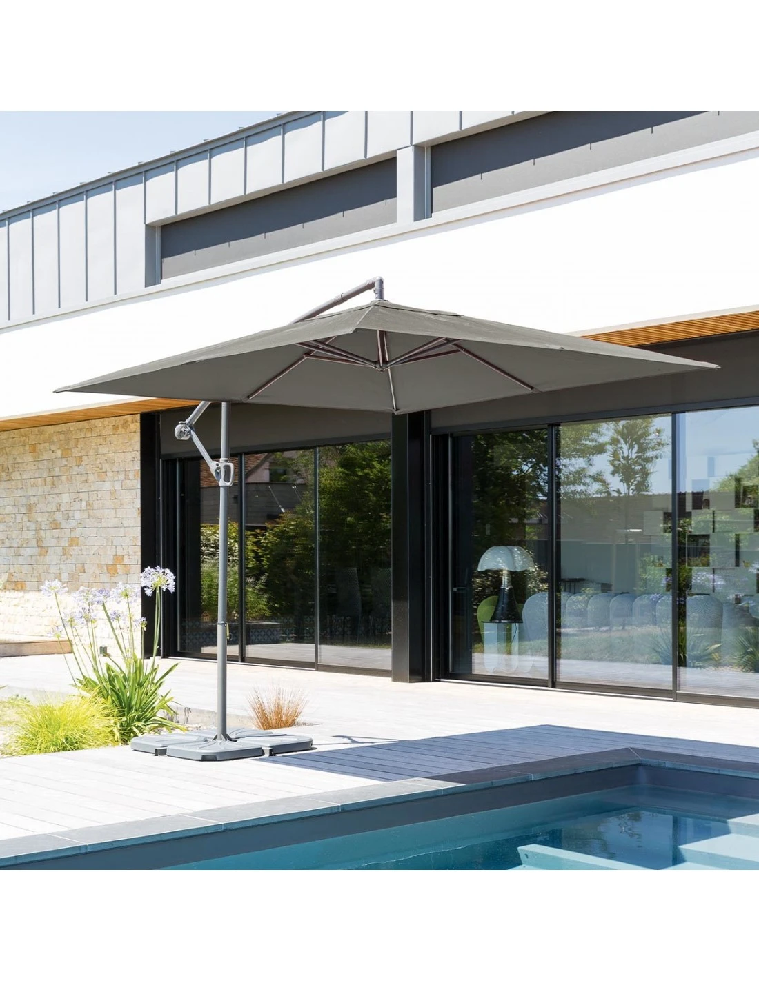 Parasol Déporté Janeiro Carré 2,5 X 2,5 M - Aluminium Et Toile Polyester - Gris Cendré