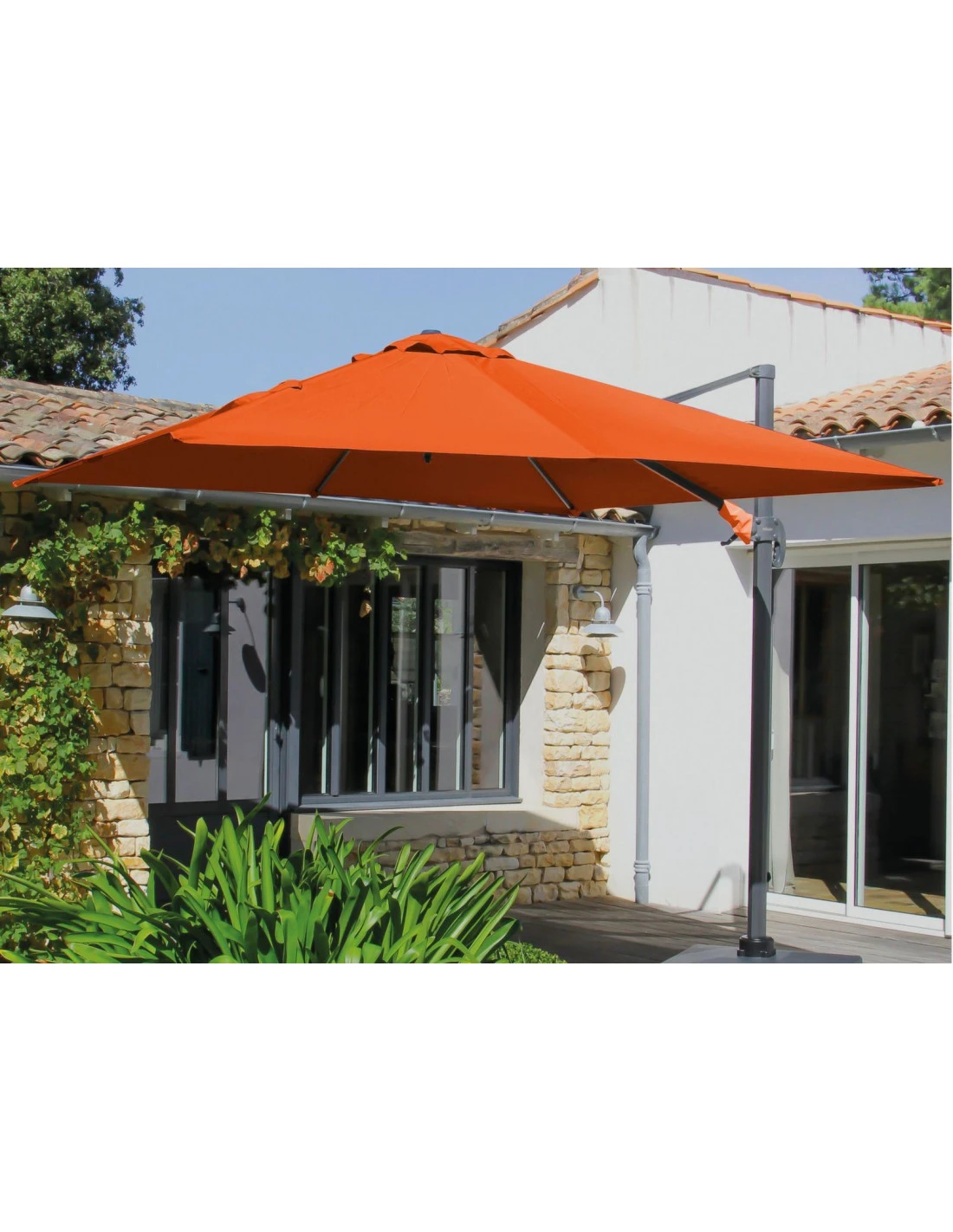 Parasol Déporté Roma 3 X 3 M - Aluminium Et Polyester - Inclinable Et Orientable - Grey / Paprika – Image 2