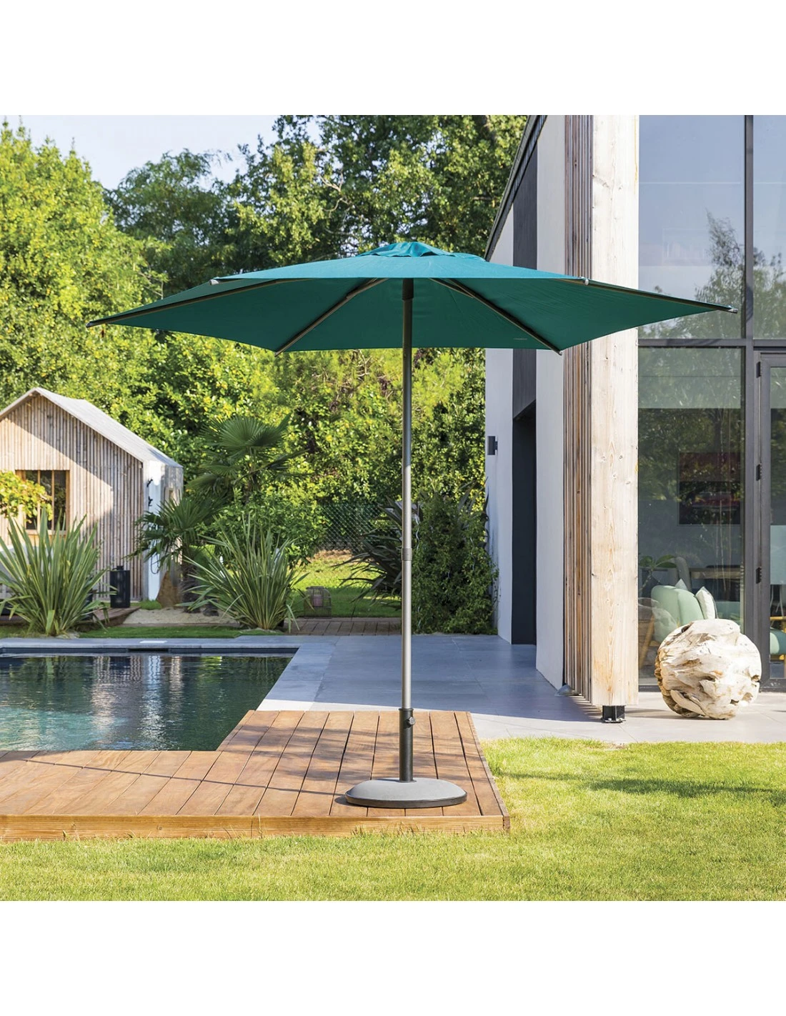 Parasol Droit Rond Soya Ø2.7m - Acier Et Polyester - Bleu Canard – Image 2
