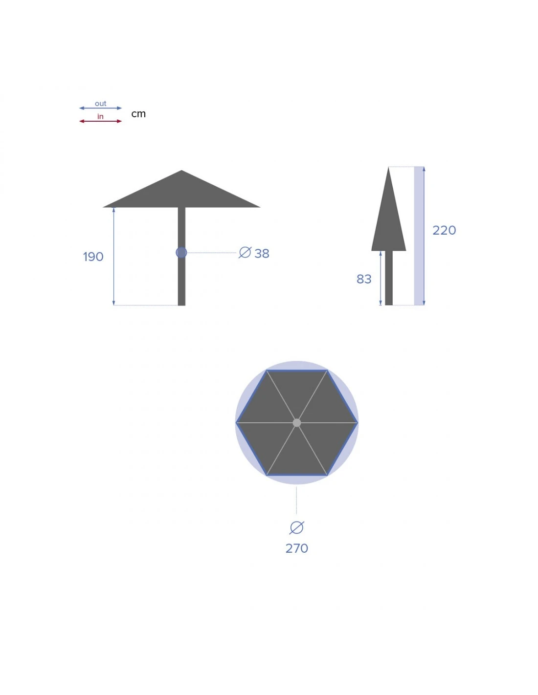 Parasol Droit Rond Soya Ø2.7m - Acier Et Polyester - Bleu Canard – Image 7