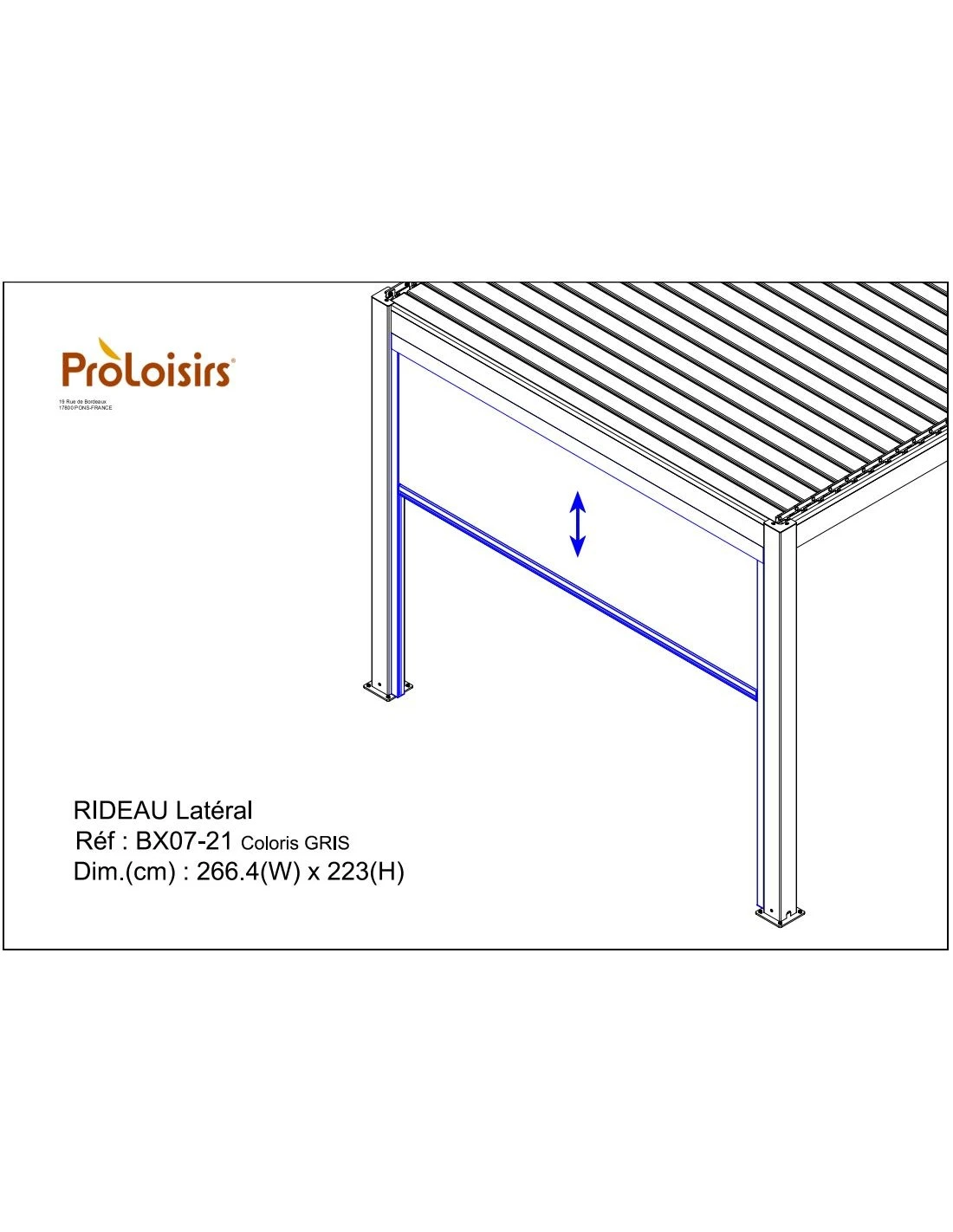 Rideau Store Pour Tonnelle Autoportée 3m Zéphir Eris Bioclim - Blanc / Perle – Image 3