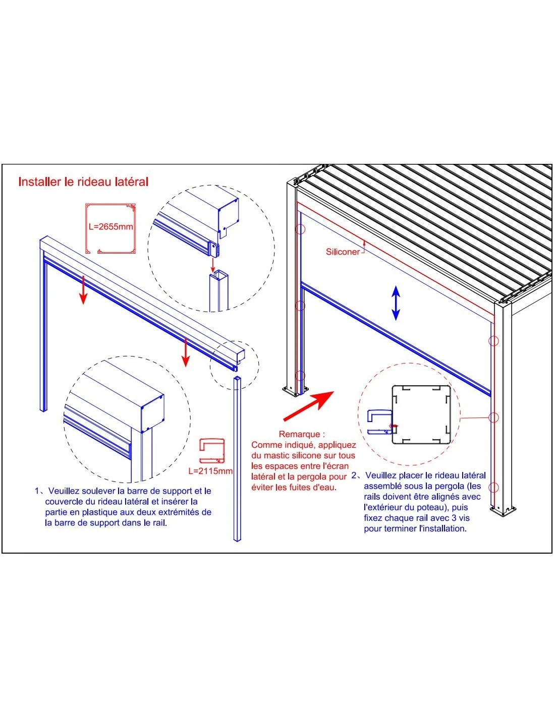 Rideau Store Pour Tonnelle Autoportée 3m Zéphir Eris Bioclim - Blanc / Perle – Image 4