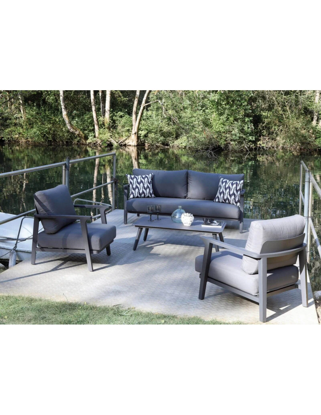 Salon De Jardin 4 Places Lava - Aluminium/Coussins Sundbrella- Graphite – Image 6