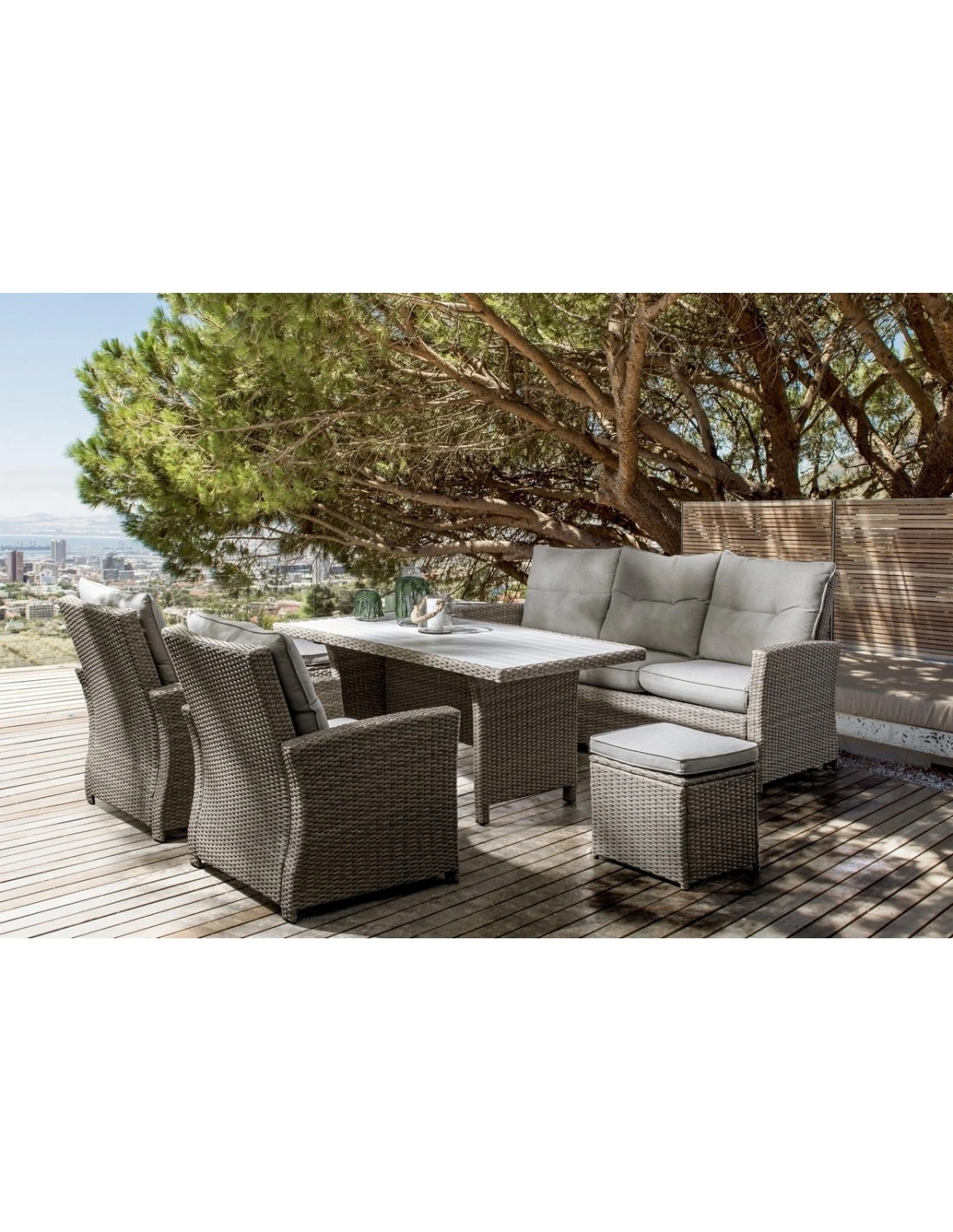 Salon De Jardin Ariel - 7 Places - Résine Synthétique Naturel – Image 2