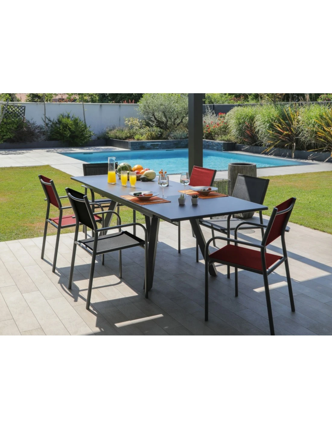 Table De Jardin AGRA Extensible 150/200/250 Cm - Aluminium Et Verre - Graphite / Perle – Image 2