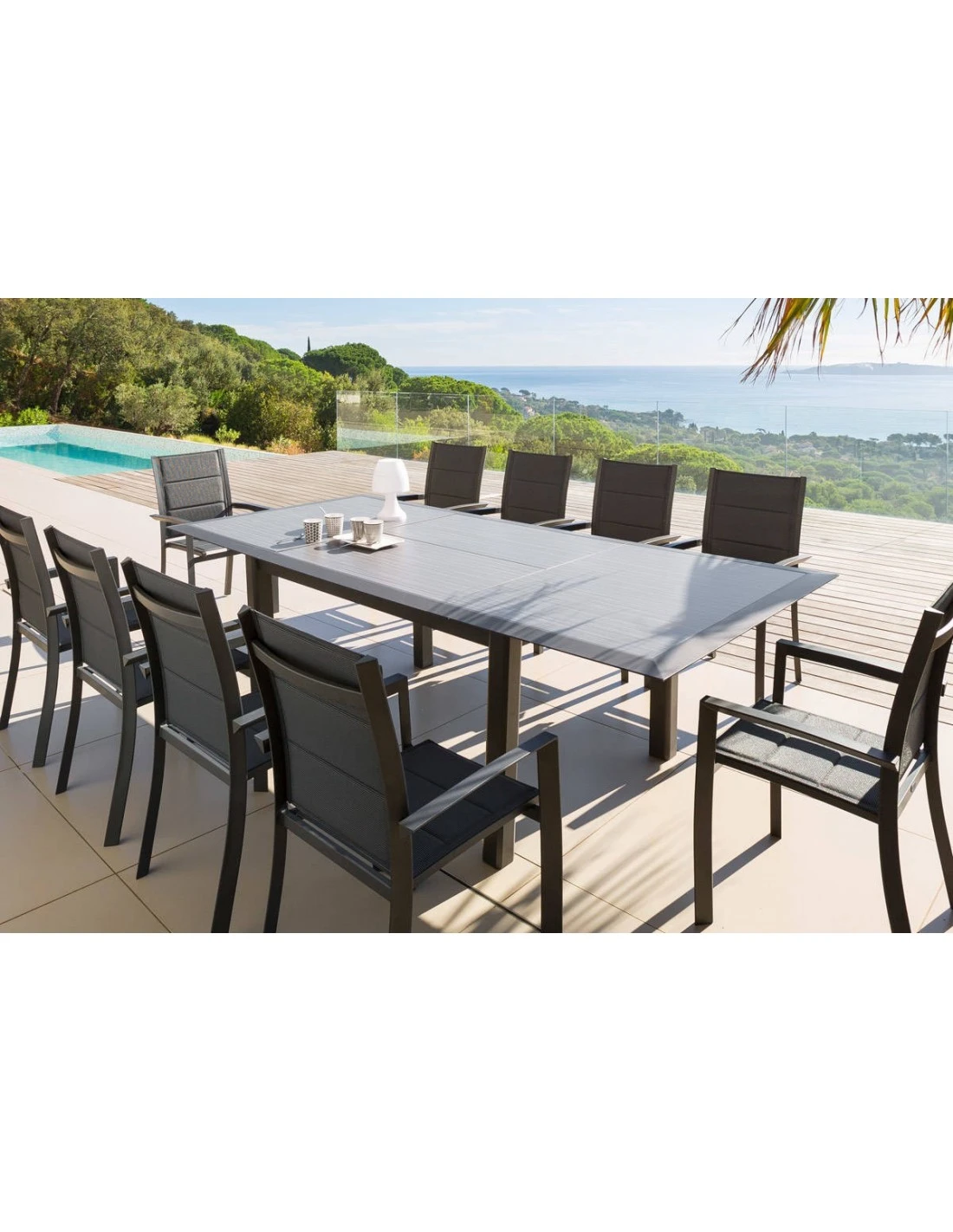 Table De Jardin Allure Extensible 10 Places - Aluminium Et HPL Effet Bois