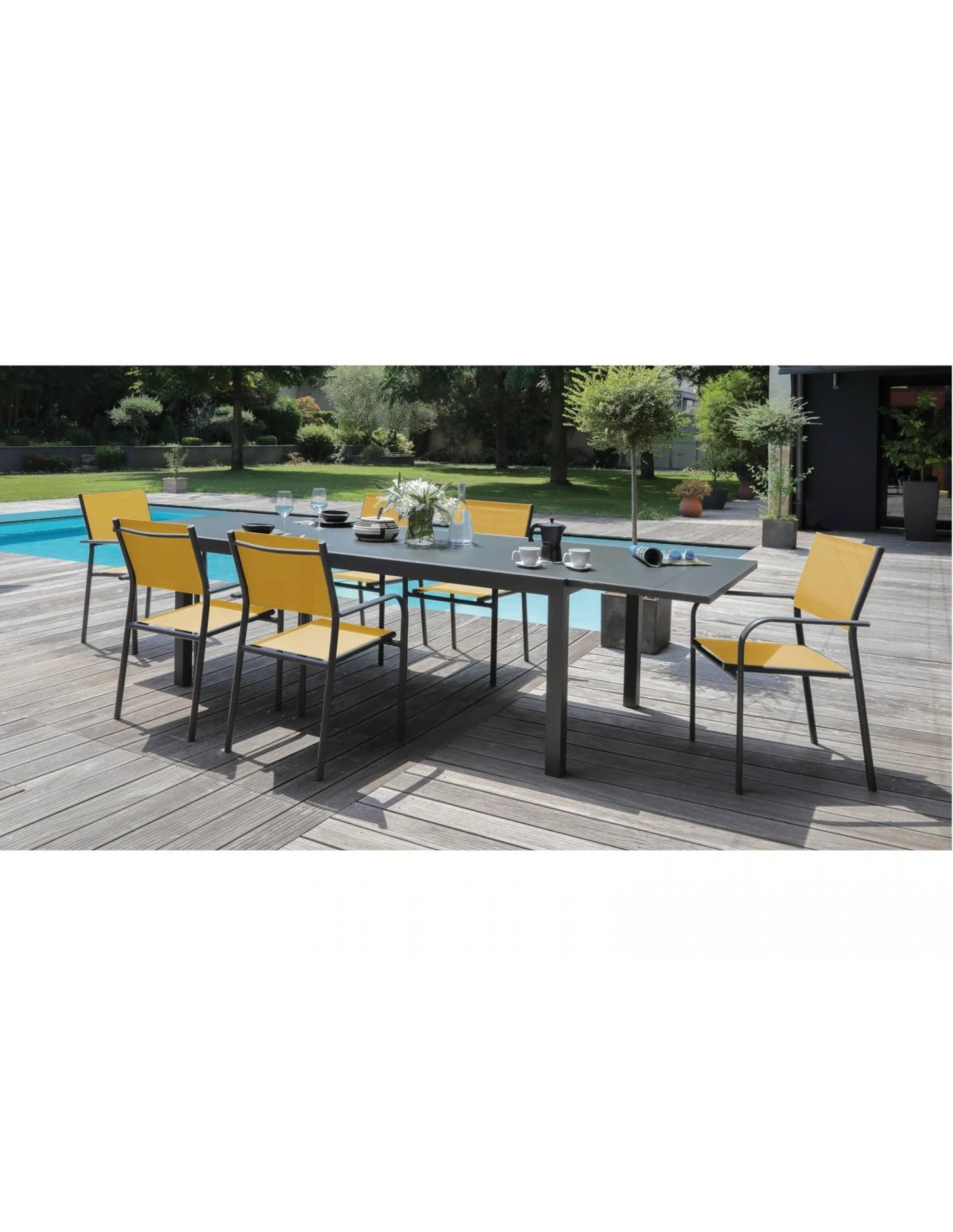 Table De Jardin Elise Extensible - 8 à 12 Places - Aluminium Et Verre - Graphite / Gris – Image 3