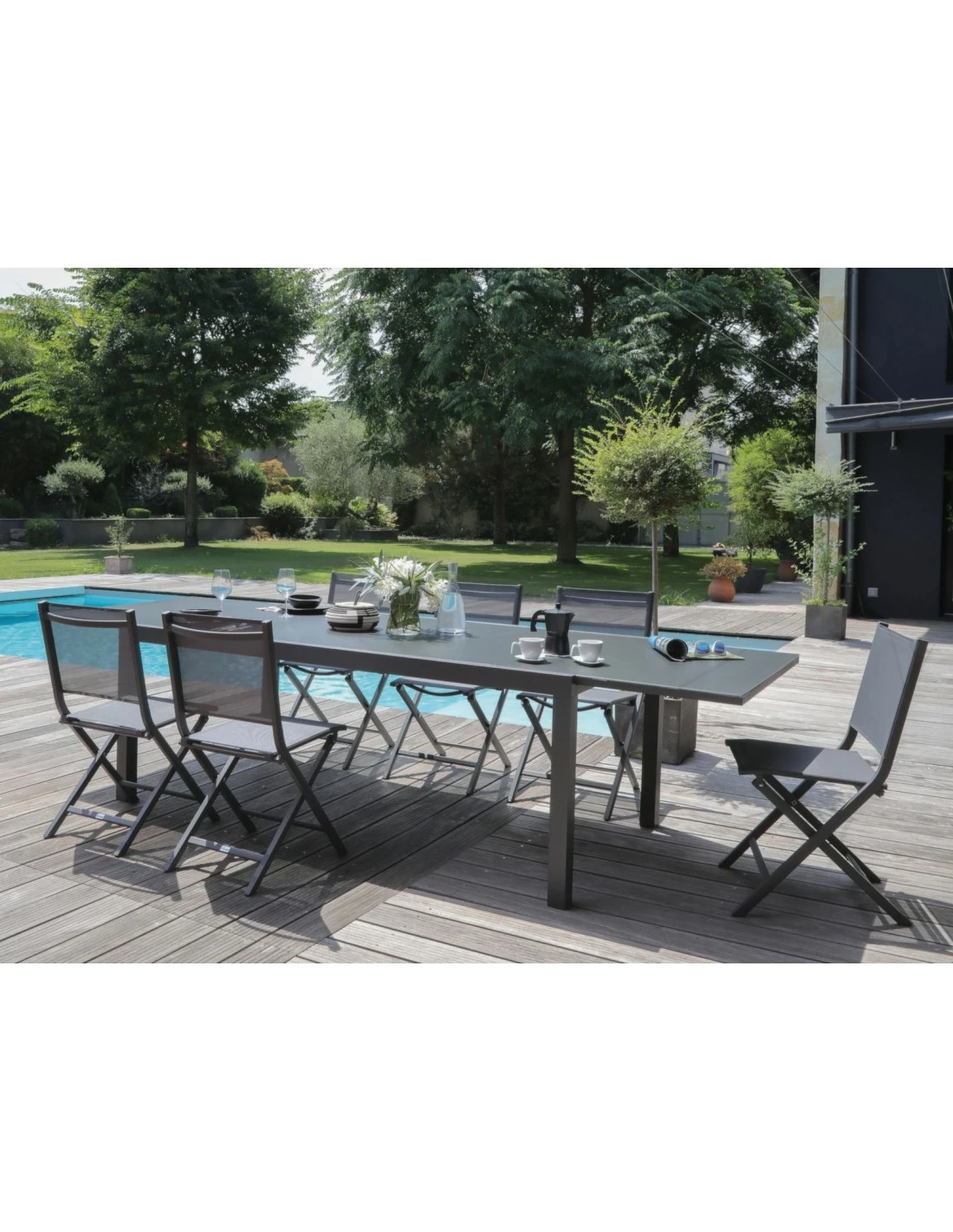 Table De Jardin Elise Extensible - 8 à 12 Places - Aluminium Et Verre - Graphite / Gris – Image 4