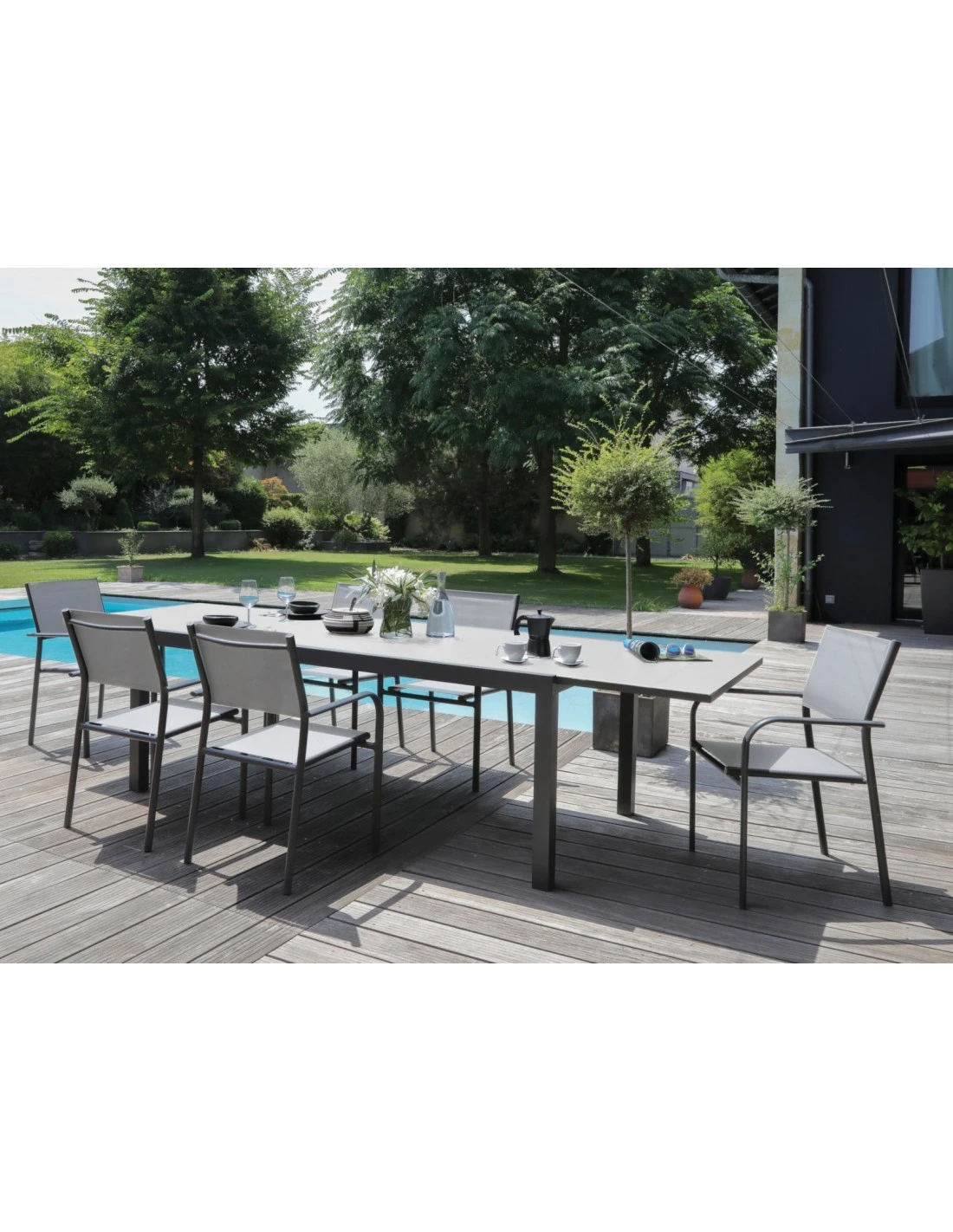 Table De Jardin Elise Extensible - 8 à 12 Places - Aluminium Et Verre - Graphite / Gris – Image 5