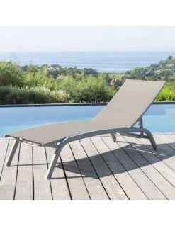 Transat Bonao 4 Positions - Aluminium Et Texaline - Silver / Taupe