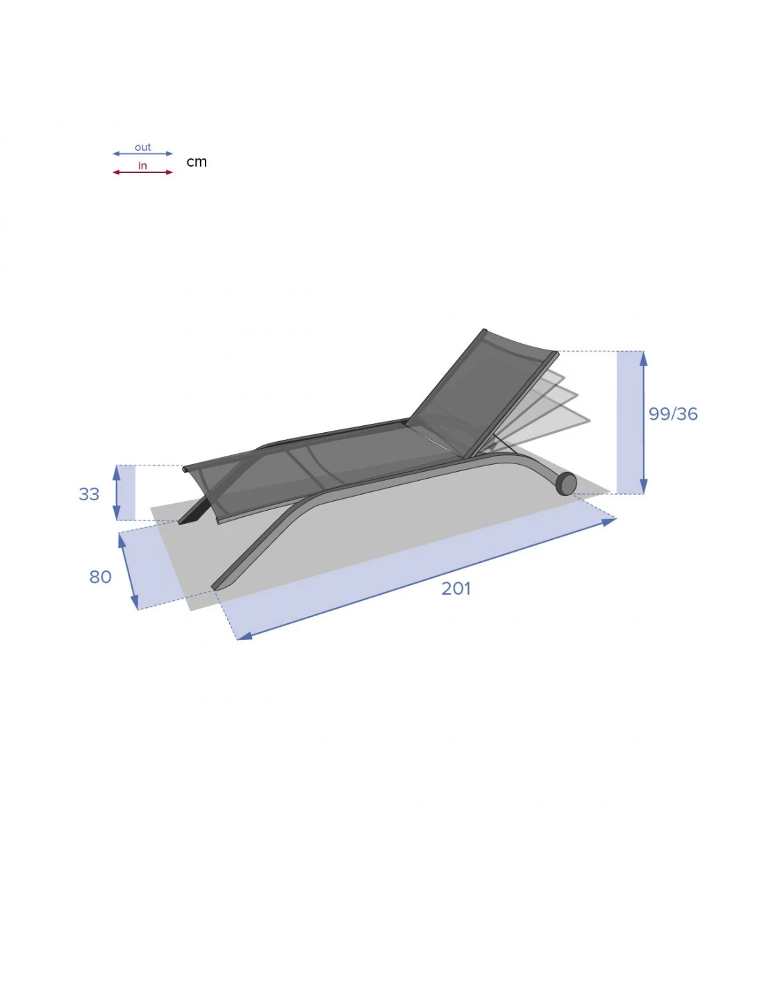 Transat De Jardin Milenio - 5 Positions - Aluminium Et Texaline - Bleu Pétrole / Blanc – Image 6